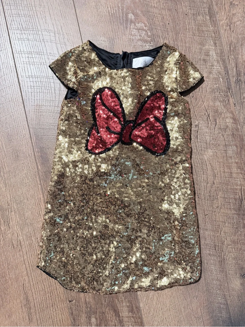 Disney Gold Sequin Dress with Red Bow Applique